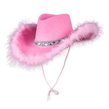 Imagem de Chapéu Cowboy Solid Color Feather Pink Anime Cosplay - yiweisai