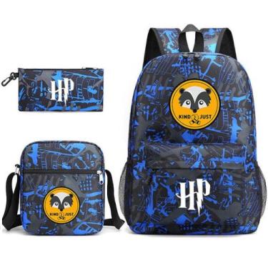 Imagem de Conjunto de mochilas Hufflepuffs Anime Potter School Bag para crianças