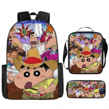 Imagem de Conjunto de mochilas Shins chans Cartoon Kids School 3 unidades Oxford
