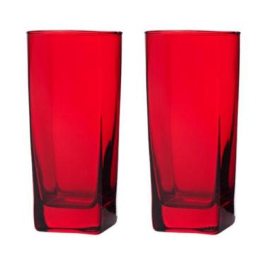 Imagem de Conjunto Com 2 Copos Vidro Bali Quadrado 320ml Vermelho - PRATICASA