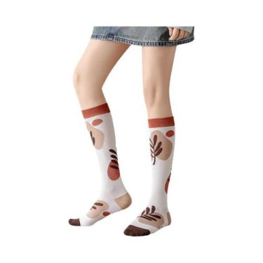 Imagem de Meias De Algodão Com Listras Em Gradiente Para Mulheres, Moda Retro De