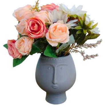 Imagem de Arranjo de Flores Artificiais Com Cachepot Face Cerâmica 33x30cm - Far