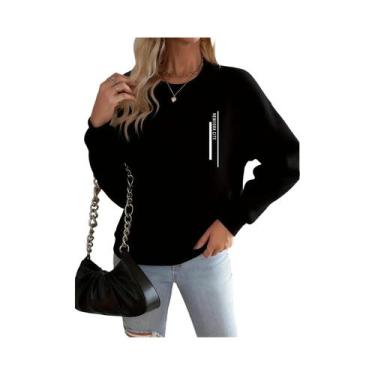 Imagem de Blusão Feminino Casual Com Estampa De Coração, Manga Longa, Gola Redon