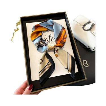 Imagem de Lenço De Seda Feminino 70x70cm Luxuoso Com Estampa De Corrente Fino Pa
