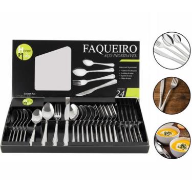Imagem de FAQUEIRO JOGO DE TALHERES 24 PEÇAS EM AÇO INOX ELEGANTE PARA REFEIÇÕES
