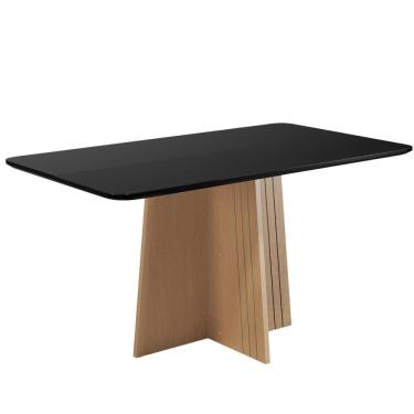 Imagem de Mesa de Jantar Isa Retangular 160x90cm com Vidro – 100% MDF, Tampo 18mm, Base com Detalhe Frizado – Sonetto