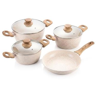 Imagem de Jogo de Panelas Cerâmica Caçarola Frigideira Com Tampa Antiaderente In