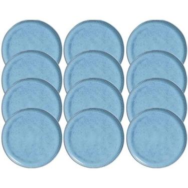 Imagem de Jogo 12 Pratos Rasos de Sobremesa 21cm Azul Linhas Breeze Porto Brasil