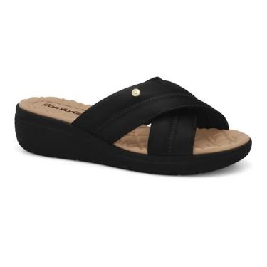 Imagem de Tamanco Comfortflex Anabela Feminina Conforto Tiras Cruzadas -, Preto,