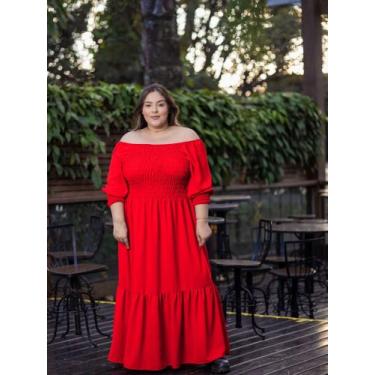 Imagem de Vestido Longo Plus Size Rodado Manga Princesa 3/4 Com Elástico Ajustáv