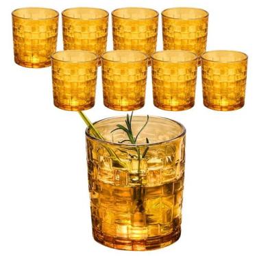Imagem de Kit 8 Copo Baixo De Whisky Âmbar Wall Vidro Drink Luxo 280mL - CLICK H