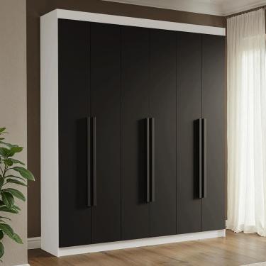 Imagem de Guarda Roupa Casal Venus 6 Portas Batentes 4 Gavetas MDP Branco-Preto-Preto Madesa