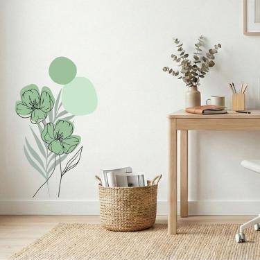 Imagem de Adesivo Floral Boho Verde Estilo Nórdico 50x90 Minimalista Abstrato