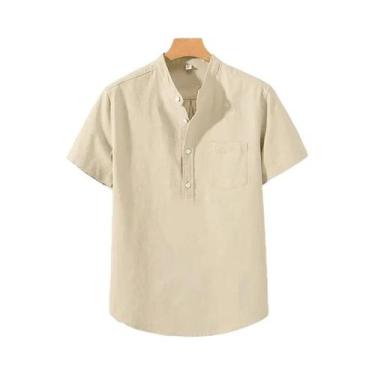 Imagem de Camiseta Masculina De Verão, Manga Curta, Cor Sólida, Gola Alta, Respi