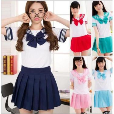 Imagem de Conjunto Fantasia Adulto Feminino Cosplay Uniforme Japonês Saia e Blus
