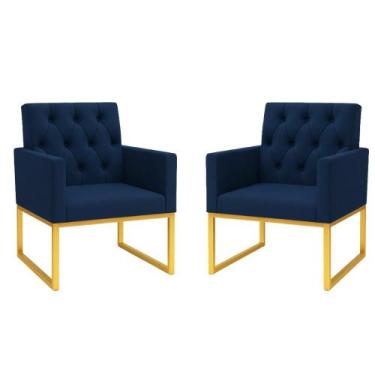 Imagem de Kit 2 Poltronas para Recepção Thais com Base de Ferro Dourado Resisten