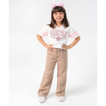 Imagem de Calça Sarja Clochard Wide Leg Infantil Tam 4 a 10 Bege-77055 - AKIYOSH