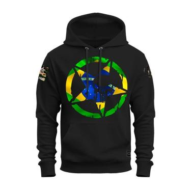 Imagem de Moletom Canguru Blusa De Frio Confortável Estampado Brasão Brasil-Unissex