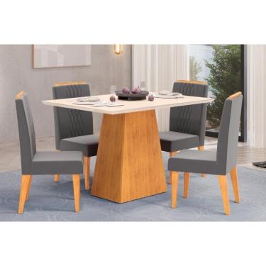 Imagem de Conjunto de Jantar Dulce 4 Lugares Tampo MDF Madeirado com Vidro Reto Off White Mesa 120x90cm e 4 Cadeiras