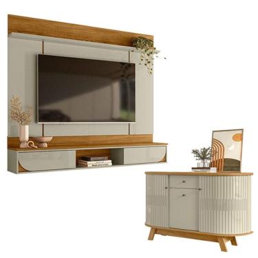 Imagem de Painel Para Tv Aura Com Aparador De Sala Buffet Monza Cumaru Opala - Madetec