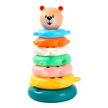 Imagem de Brinquedo Educativo Infantil Torre de Encaixe Argolas Divertidas Ursinho para Coordenaç...