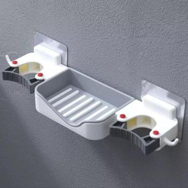 Imagem de Suporte Parede Para Sabonete, Vassoura E Rodo Organizador Prático Para Banheiro E Lavanderia Branco