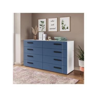 Imagem de Cômoda com 8 Gavetas Lisboa Branca com Azul Politorno, Branco e Azul