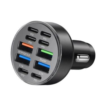 Imagem de Carregador Rápido Para Carro De 10 Portas 350W Adaptador USB C PD QC3.