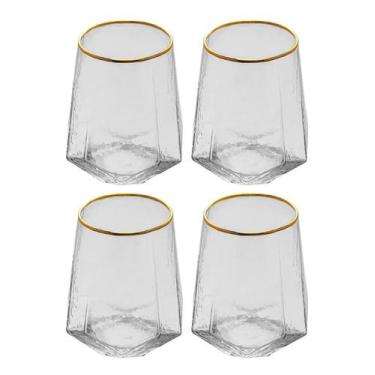 Imagem de Conjunto 4 Copos Cristal Ecológico Baixos Taj Fio De Ouro Wolff 550ml