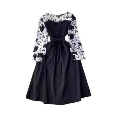 Imagem de Vestido Feminino De Manga Longa Com Estampa Floral, Elegante, Vintage,