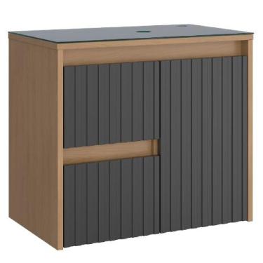 Imagem de Gabinete para Banheiro em Madeira Kyoto com Tampa de Vidro 61cm Jequit