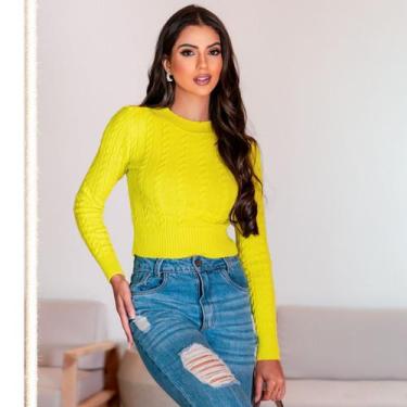 Imagem de Blusa De Mulher Tricot Frio Manga Longa Moda Inverno Basico Trança Mod
