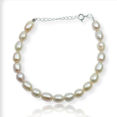 Imagem de Pulseira Bracelete Perola Natural Agua Doce Prata Pura 925 - Lojas La&