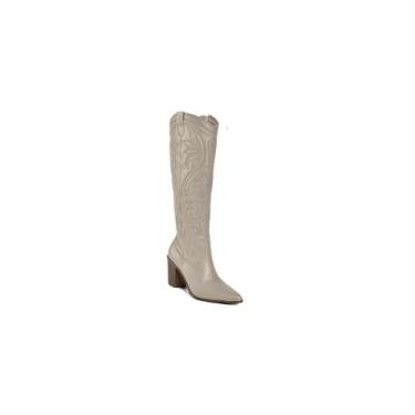 Imagem de Bota Western Feminina Couro Bordada Off Via Marte 021063, Creme, 36