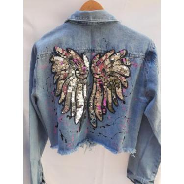 Imagem de Jaqueta Jeans Feminina Asa de Anjo Prata Tamanho M - Rocio moda e aces