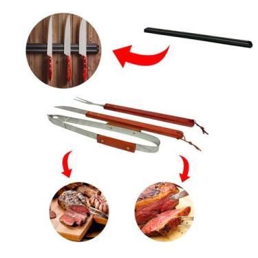 Imagem de Kit Churrasco Com Tabua Pinça Garfo Faca e Suporte Magnético - Central