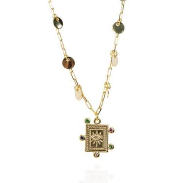 Imagem de Colar feminino olho grego e 5 pedras banhado a ouro 18k - Brimatto