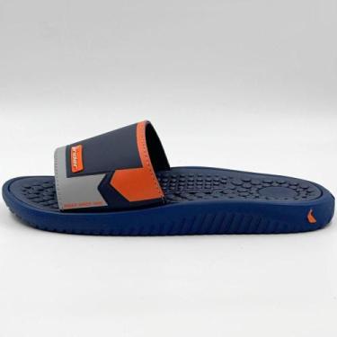 Imagem de Chinelo Rider Slide Pump II Masculino, 43/4, Azul, Laranja, Cinza