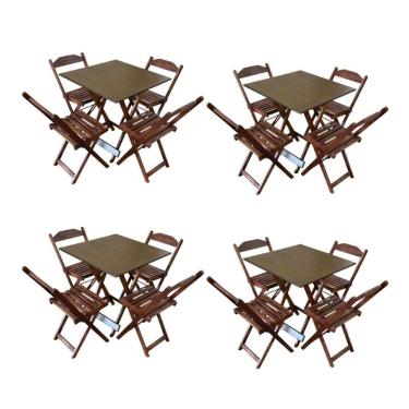 Imagem de Kit 4 Conjuntos Dobráveis 70x70 com Mesa e Cadeiras Tampo em MDF Ultra Imbuia para Jantar Ultra