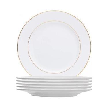 Imagem de Conjunto De 6 Pratos Para Sobremesa De Porcelana Com Fio De Ouro Mônac