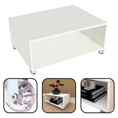 Imagem de Mesa de Centro Com Rodizio E Travas Decorativa 30x60x45cm MDF Branco -