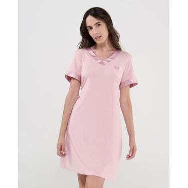 Imagem de Camisola Feminina Curta Modal Cetim Rosa Claro Lohe, Rosa claro, XG