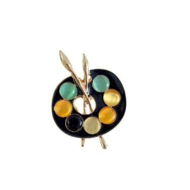 Imagem de Broche Paleta de Pintura Esmaltada com Pincéis - - Pistache Acessórios