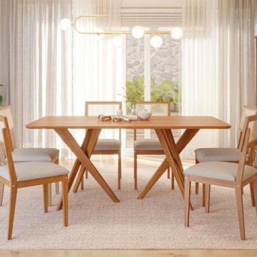 Imagem de Conjunto Sala de Jantar Mesa 6 Cadeiras MDF Madeira Maciça 180cm Cacau