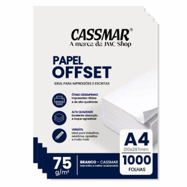 Imagem de Papel Offset 75g A4 210x297mm Cor Branco 1000fls - Cassmar