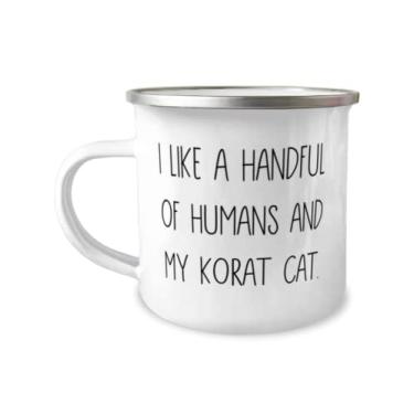 Imagem de Joke Korat Cat Gifts, I Like a Handful of Humans and My Korat Cat, Caneca de acampamento exclusiva de Natal de 355 ml dos amantes de gatos