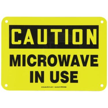 Imagem de Accuform MRAD639VA Placa de segurança de alumínio, Legend "CUIDADO MICROWAVE IN USE", 18 cm de comprimento x 25 cm de largura, preto sobre amarelo