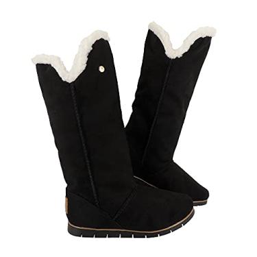 Imagem de Bota Feminina Pelo Neve Inverno 100% Forrada Pelo Lã Europa Cano Alto Confort AM301 Cor:1-Preto-Branco;Tamanho:33