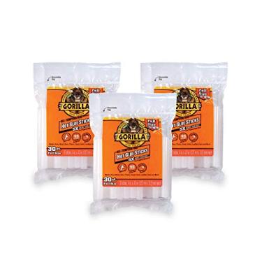 Imagem de Gorilla Bastões de cola quente, tamanho completo, 10 cm de comprimento x 0,1 m de diâmetro, 30 unidades, transparente, (pacote com 3)