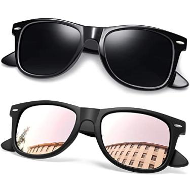 Imagem de Joopin Masculino Óculos de Sol Polarizados Quadrado Óculos de Sol Esportivos Para Dirigir UV Proteção (Preto Brilhante + Rosa Espelhado Preto)